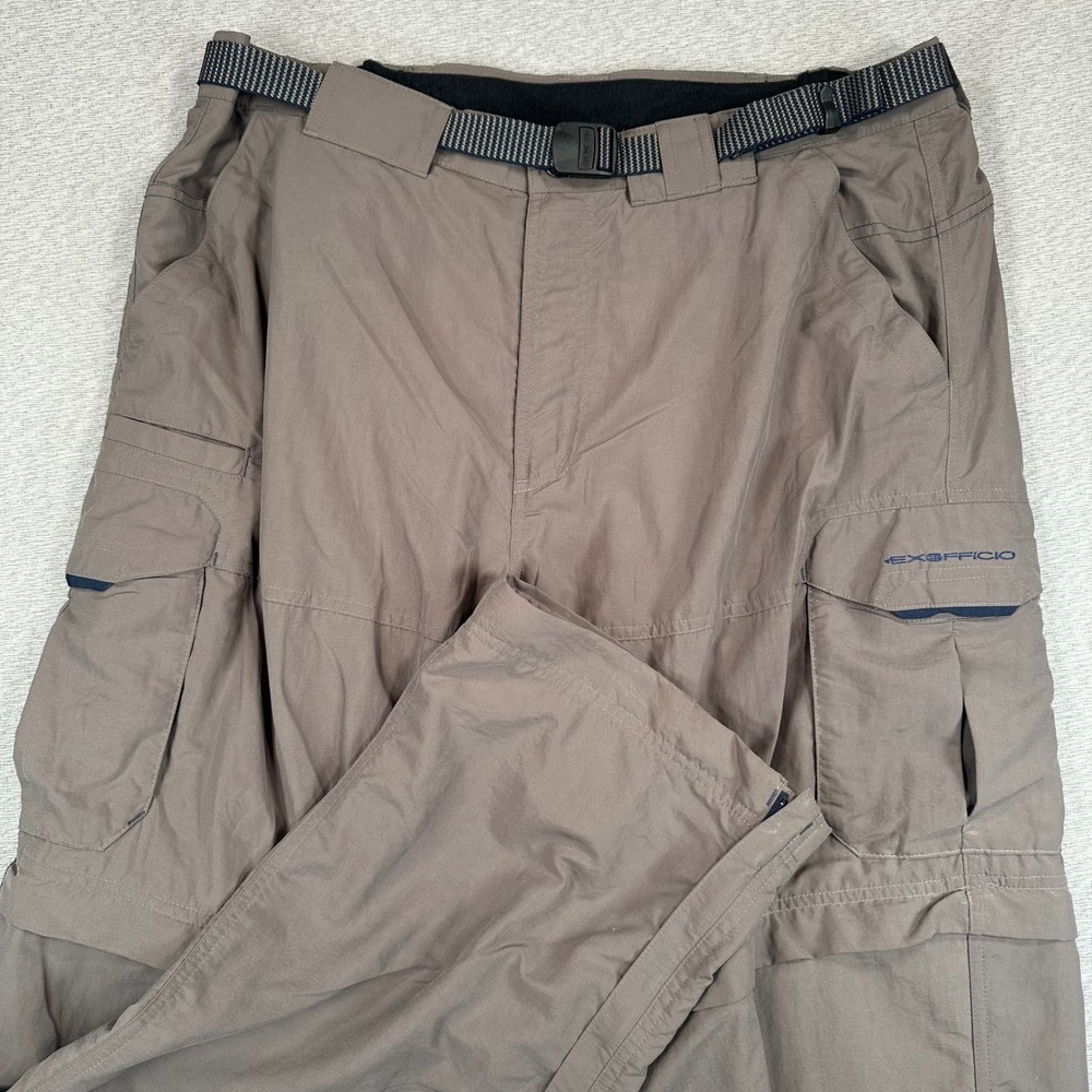ExOfficio Convertible Hiking Pants Mens L 36-38x32 Taupe Brown Nylon Cargo